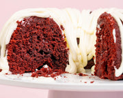 Mo's Bundt Cakes dramatic looking ruby-red cake topped with its rich cream cheese frosting has become one of our most requested flavors.  It has a mild chocolate flavor with a moist, rich and tender crumb velvety texture that makes it “sinfully-good”.  It is perfect!